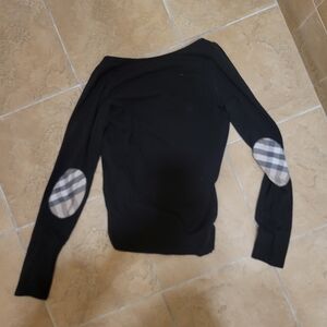 Burberry Black Knit Top w. Elbow Patches. EUC‎ M Elevated Basic Quiet Luxury